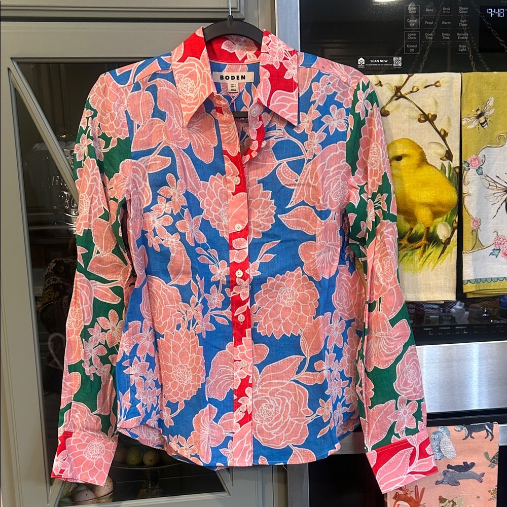 Boden Floral Button-Up Shirt Linen NWT Coastal